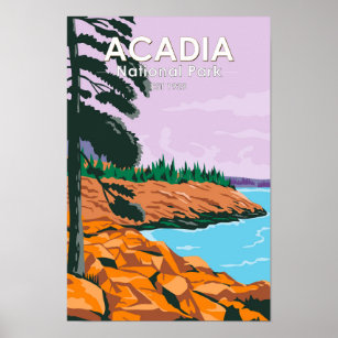 Acadia National Park Bar Harbour Vintage  Poster