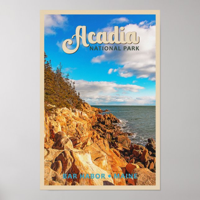 Acadia National Park Bar Harbour Watercolor Poster (Front)