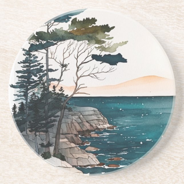 Acadia National Park Boho Watercolor Coaster (Front)
