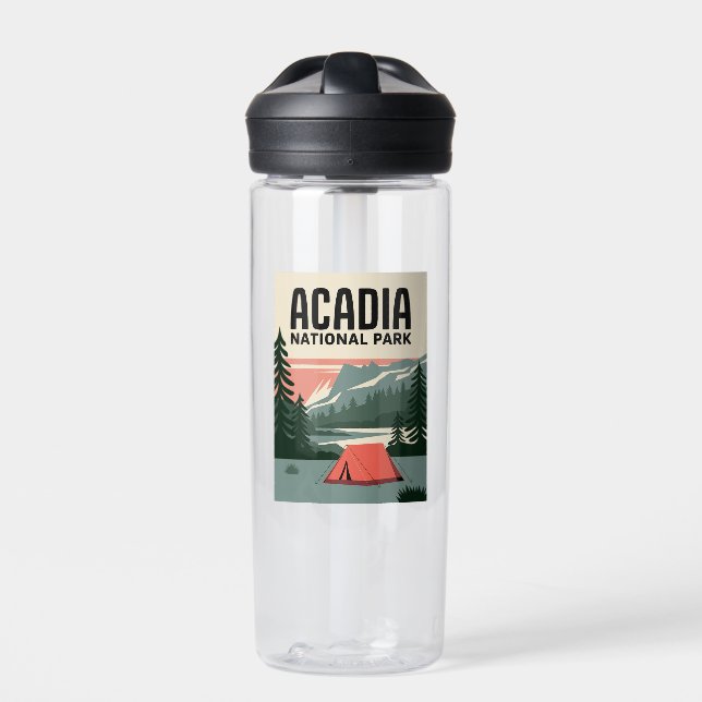 Acadia National Park Camping Vintage Water Bottle (Front)