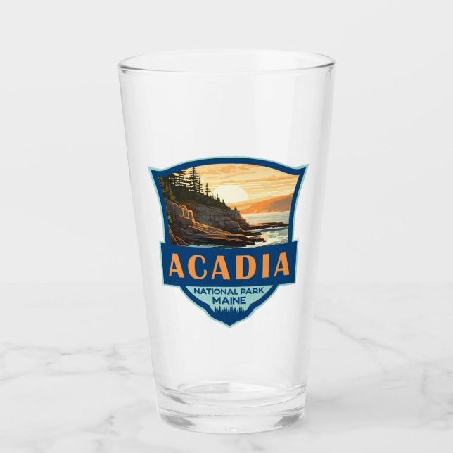 Acadia National Park Illustration Retro Badge Glass (Front)