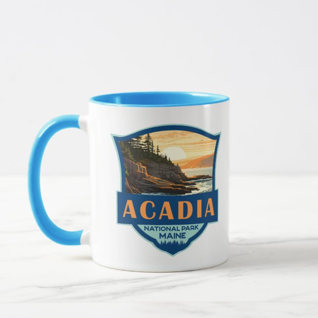 Acadia National Park Illustration Retro Badge Mug (Left)