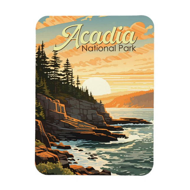 Acadia National Park Illustration Retro Magnet (Vertical)