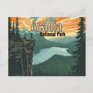 Acadia National Park Illustration Retro Postcard