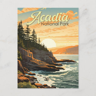 Acadia National Park Illustration Retro Postcard