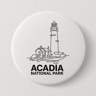 Acadia National Park Lighthouse Line Art 7.5 Cm Round Badge