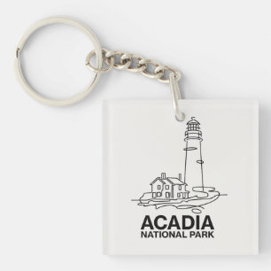 Acadia National Park Lighthouse Line Art Key Ring