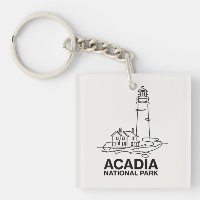 Acadia National Park Lighthouse Line Art Key Ring (Front)