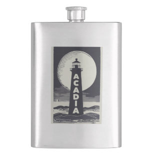 Acadia National Park Lighthouse Moon Hip Flask