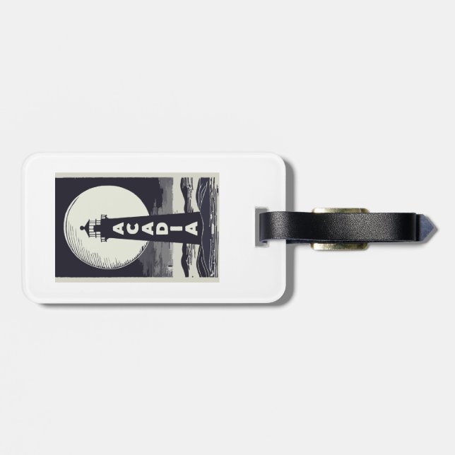 Acadia National Park Lighthouse Moon Luggage Tag (Back Horizontal)