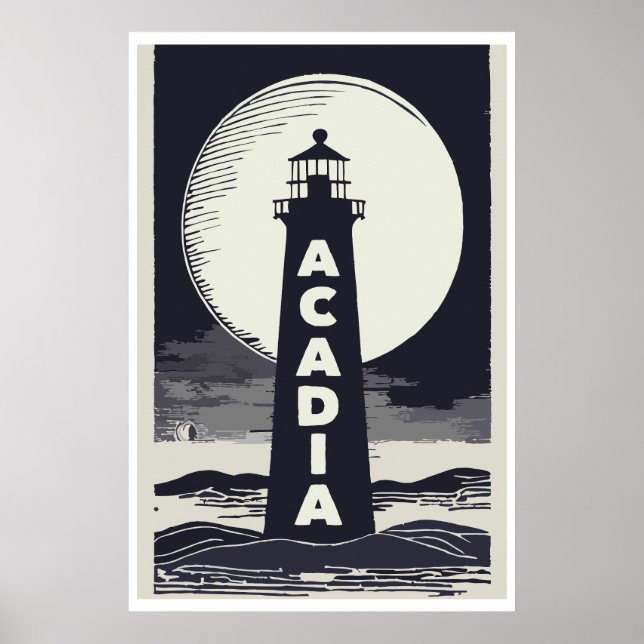 Acadia National Park Lighthouse Moon Poster (Front)