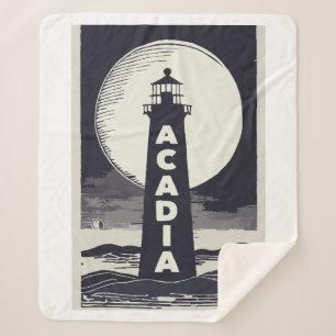 Acadia National Park Lighthouse Moon Sherpa Blanket