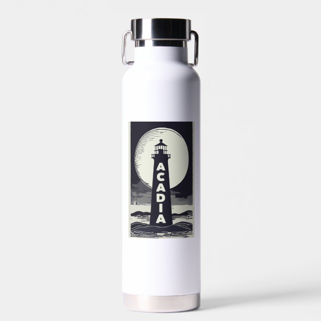 Acadia National Park Lighthouse Moon Water Bottle (Front)