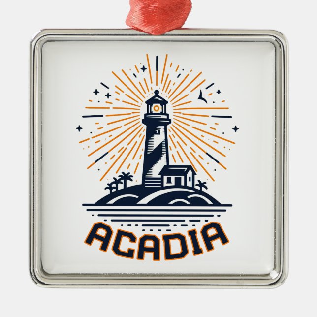 Acadia National Park Lighthouse Sunrise Metal Tree Decoration (Front)