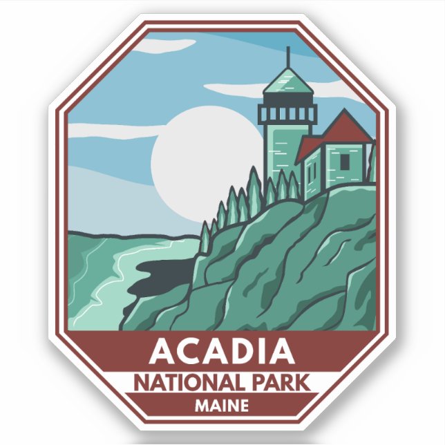 Acadia National Park Maine Lighthouse Retro Emblem (Front)