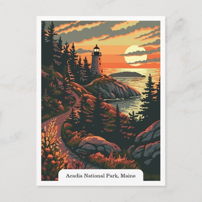 Acadia National Park, Maine Lighthouse Travel Postcard (Front)