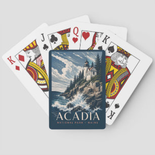 Acadia National Park Maine Modern Woodblock Travel Playing Cards