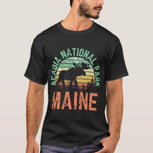 Acadia National Park Maine Moose Hiking Retro Suns T-Shirt