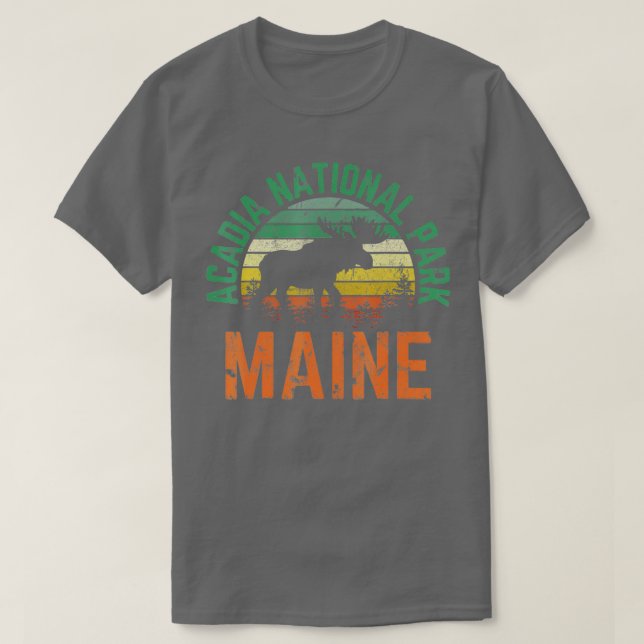 Acadia National Park Maine Moose Hiking Retro Suns T-Shirt (Design Front)