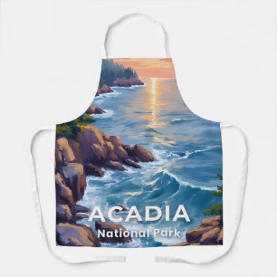 Acadia National Park Maine Painting Travel Art Apron