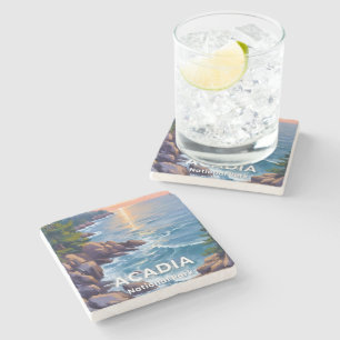 Acadia National Park   Maine Painting Travel Art Stone Coaster