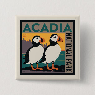 Acadia National Park, Maine Puffins 15 Cm Square Badge