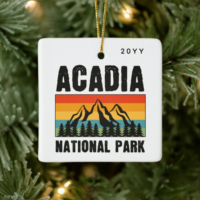 Acadia National Park, Maine Retro Custom Year Ceramic Ornament (Tree)