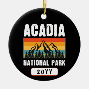 Acadia National Park, Maine Retro Custom Year Ceramic Tree Decoration