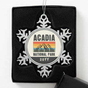 Acadia National Park, Maine Retro Custom Year Snowflake Pewter Christmas Ornament