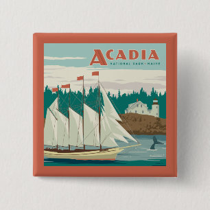 Acadia National Park, Maine   Sailboat & Whale 15 Cm Square Badge