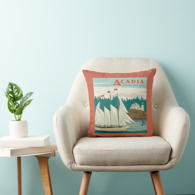Acadia National Park, Maine | Sailboat & Whale Cushion (Chair)