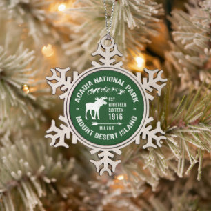 ACADIA NATIONAL PARK MOOSE COLLECTOR HOLIDAY SNOWFLAKE PEWTER CHRISTMAS ORNAMENT