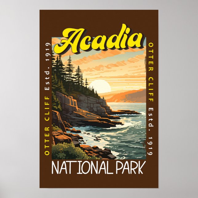 Acadia National Park Otter Cliff Distressed Poster (Front)