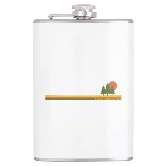 Acadia National Park Pine Trees Sun Hip Flask (Front)