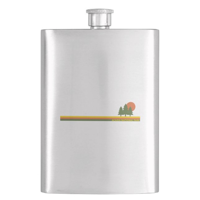 Acadia National Park Pine Trees Sun Hip Flask (Front)