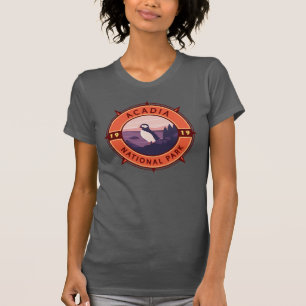 Acadia National Park Puffin Retro Compass Emblem T-Shirt