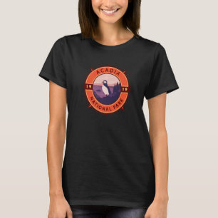 Acadia National Park Puffin Retro Compass Emblem   T-Shirt