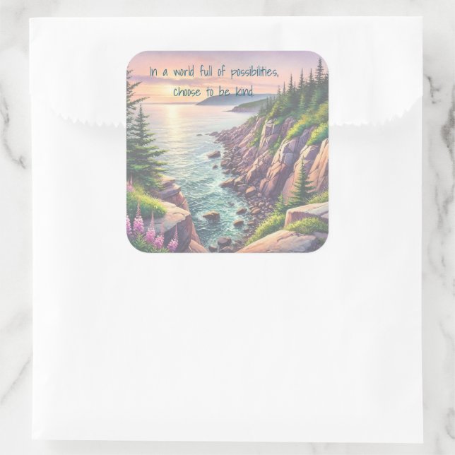 Acadia National Park & Quote Square Sticker (Bag)