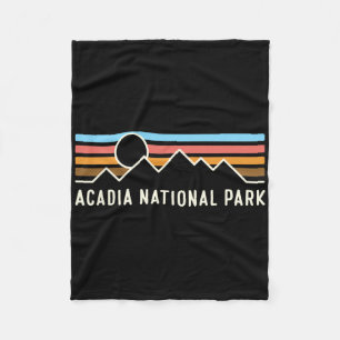 Acadia National Park Retro Mountain Lines Camping  Fleece Blanket