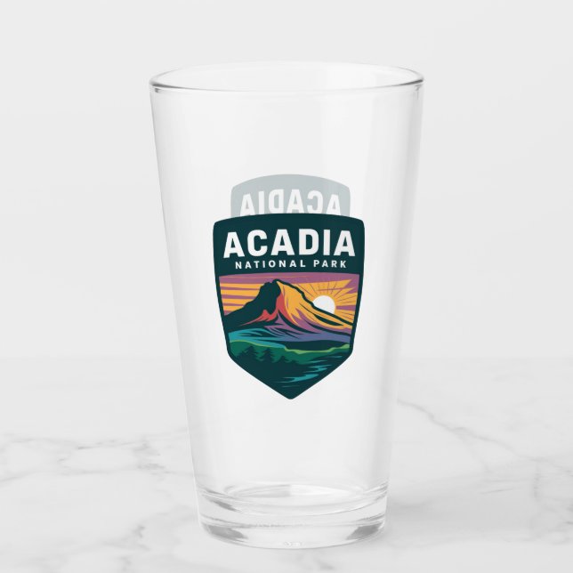 Acadia National Park Sunset Badge Illustration Glass (Front)