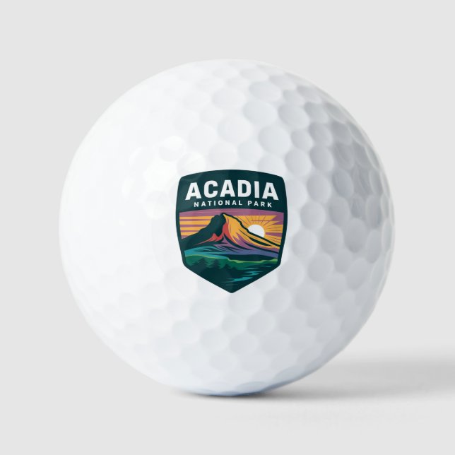 Acadia National Park Sunset Badge Illustration Golf Balls (Front)