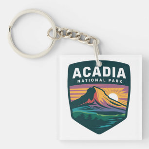 Acadia National Park Sunset Badge Illustration Key Ring