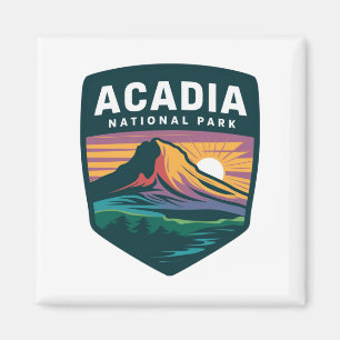 Acadia National Park Sunset Badge Illustration Magnet