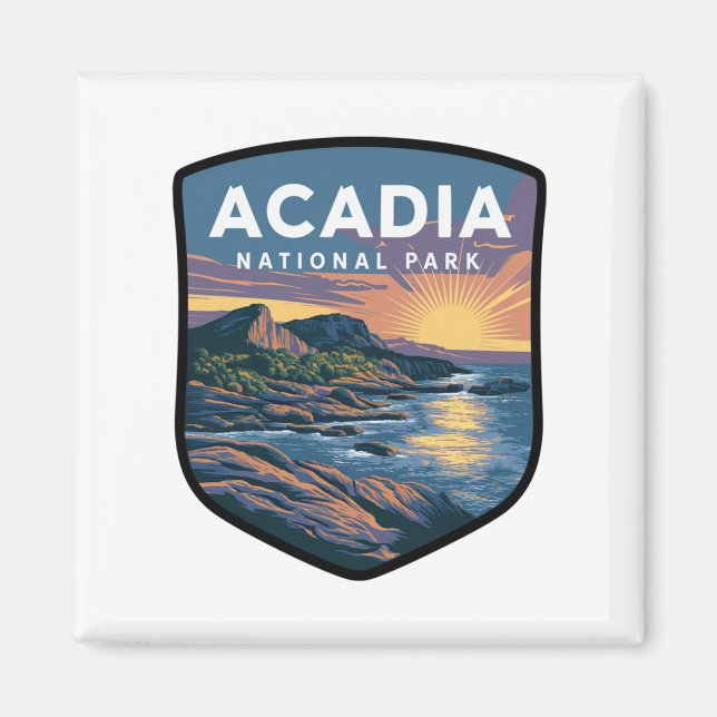 Acadia National Park Sunset Badge Magnet (Front)