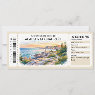 Acadia National Park Trip Boarding Pass Ticket Invitation