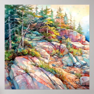 Acadia National Park Watercolor Painting Poster