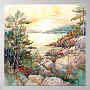 Acadia National Park Watercolor Painting Poster