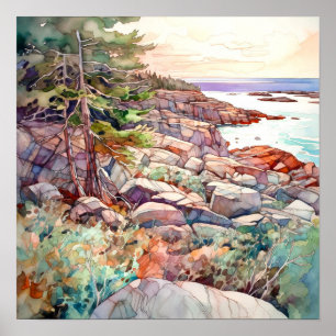 Acadia National Park Watercolor Painting Poster