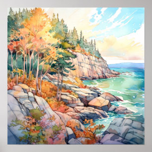 Acadia National Park Watercolor Painting Poster