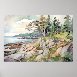 Acadia National Park Watercolor Poster